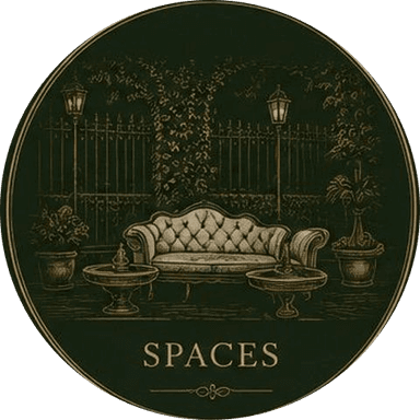 Outdoor lounge spaces — engraved emblem